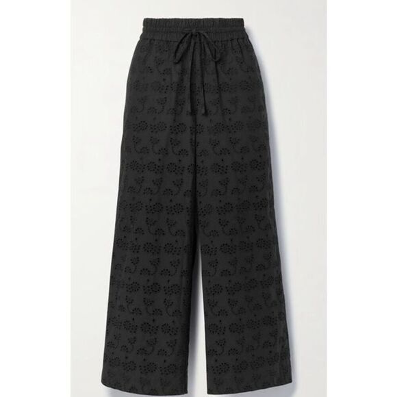 JASON WU COLLECTION Broderie Anglaise Cotton Wide-leg Pants In Black Size Medium